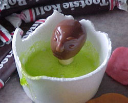 At first we thought we'd make the people out of candy. Here's a tootsie roll head.