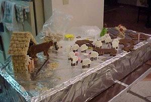 Before taking it all to the church, we laid out the nativity scene several ways trying to find the best fit.