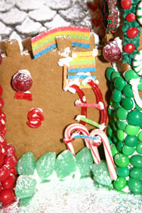 Kaitlyn made a ladder coming out of a window in the castle. Shaya hung candy canes on the ladder.