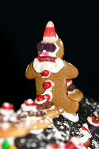 The girls made a gingerbread Santa for the top of the house. Doesn't he look cool?!