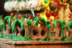 Janine did this chocolate fence - also pretzels from Apple Valley. We had too much green icing for this batch - so had to use it up creatively.