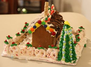 The second C's house from the back. Notice the garlands on the tree and the Meier m&m-like white candy for snow in the yard.