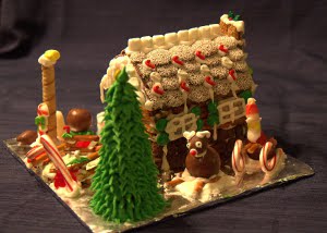 Kaitlyn's house from the front right. Notice the candy canes on the roof.
