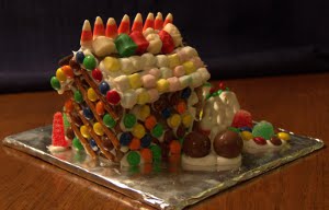 Look at the cool pattern of candy and straight pretzels on the back wall matching the side wall.