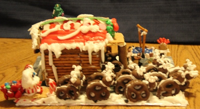 Shaya's house with a view of Santa and his reindeer just taking off from the yard.
