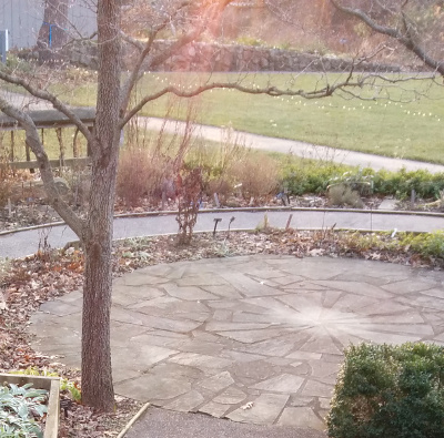 The bench circles. Benches were put away already for the winter.