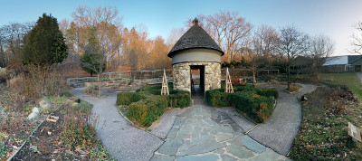 Panorama shot of the front of the herb garden.