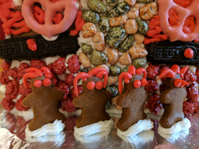 A closer view of the joker heads of these little gingerbread guys.