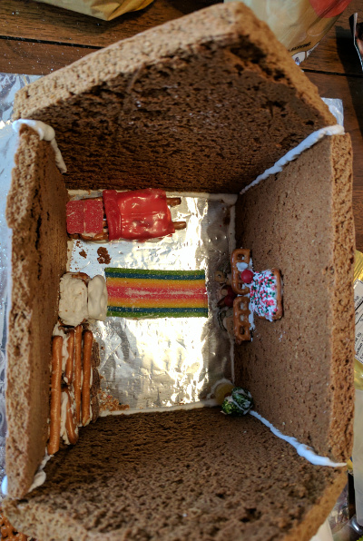 Shaya started off by decorating the inside of her gingerbread house.