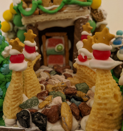 Path & door made out of candy watermelon slices.