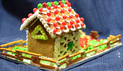 Madeline's house. Love the pretzel fence.